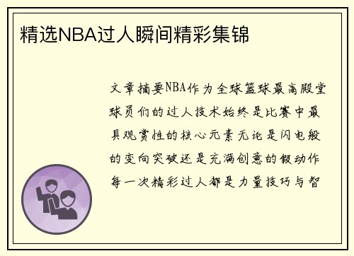 精选NBA过人瞬间精彩集锦