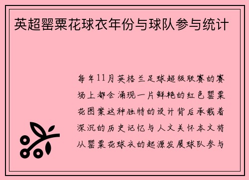英超罂粟花球衣年份与球队参与统计